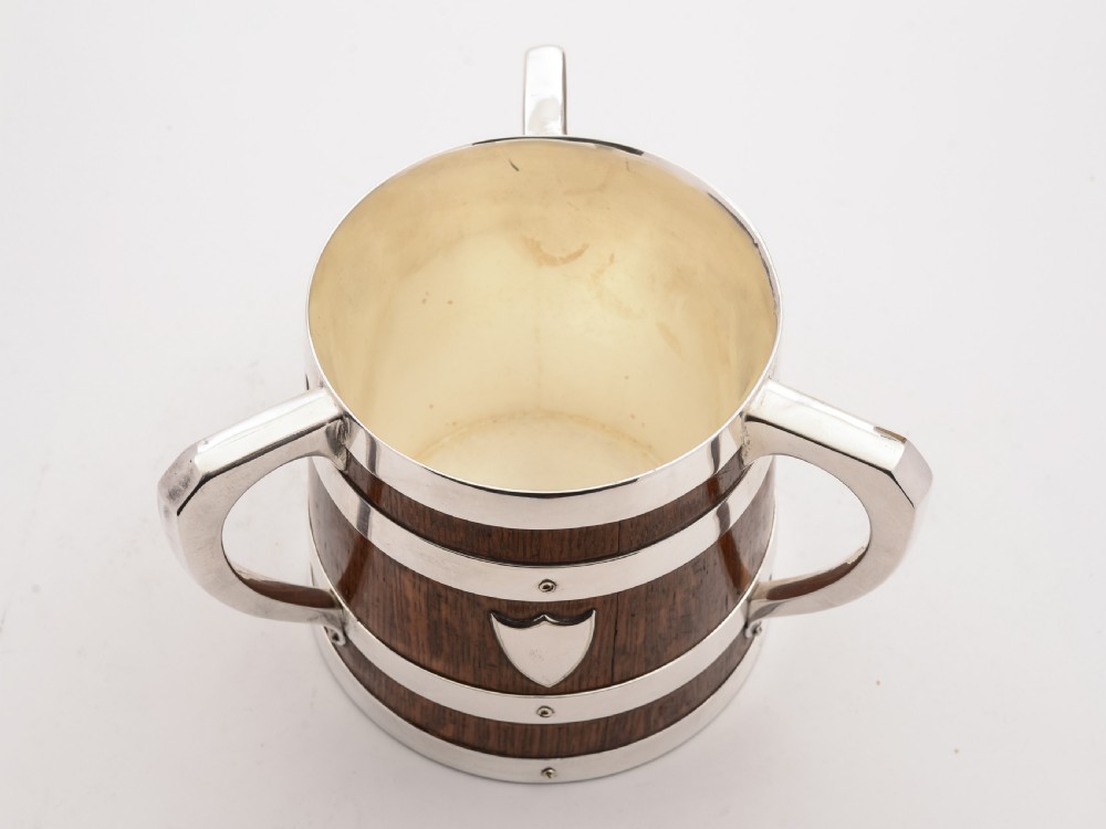 Victorian Oak and Silver Plated Tankard, Circa 1890 View II