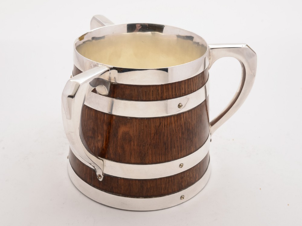 Victorian Oak and Silver Plated Tankard, Circa 1890 View IV