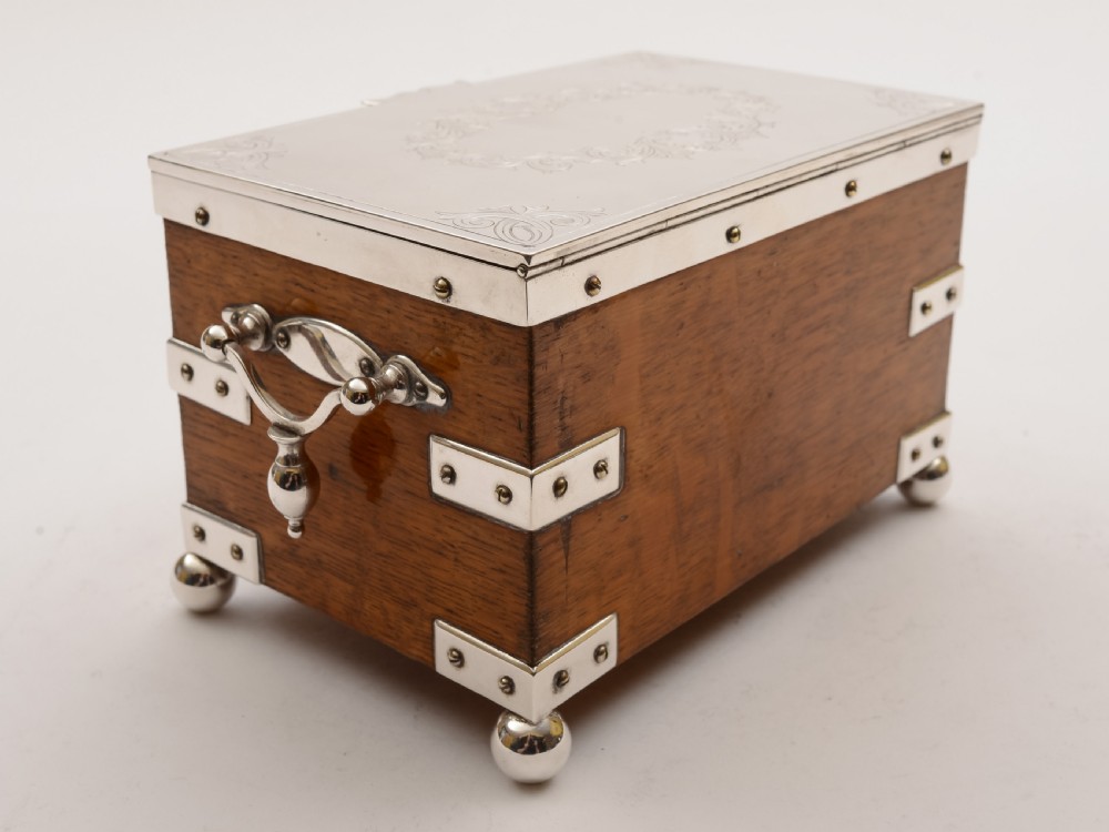 Victorian Oak and Silver Plated Tea Caddy, Circa 1880 View IV