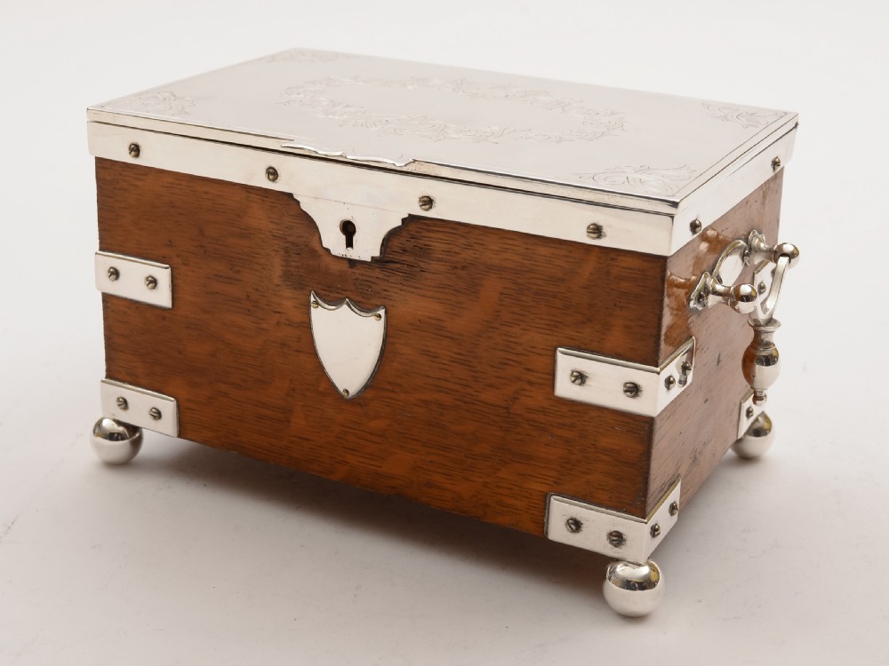 Victorian Oak and Silver Plated Tea Caddy, Circa 1880 View V