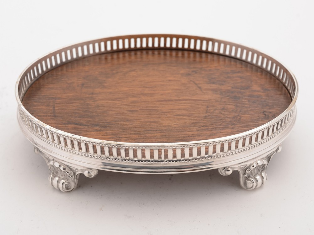 Small Oak and Silver Plated Card Gallery Tray, Circa 1890