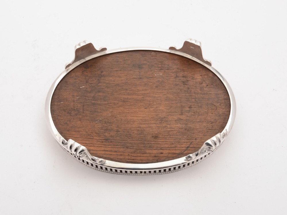 Small Oak and Silver Plated Card Gallery Tray, Circa 1890 View II