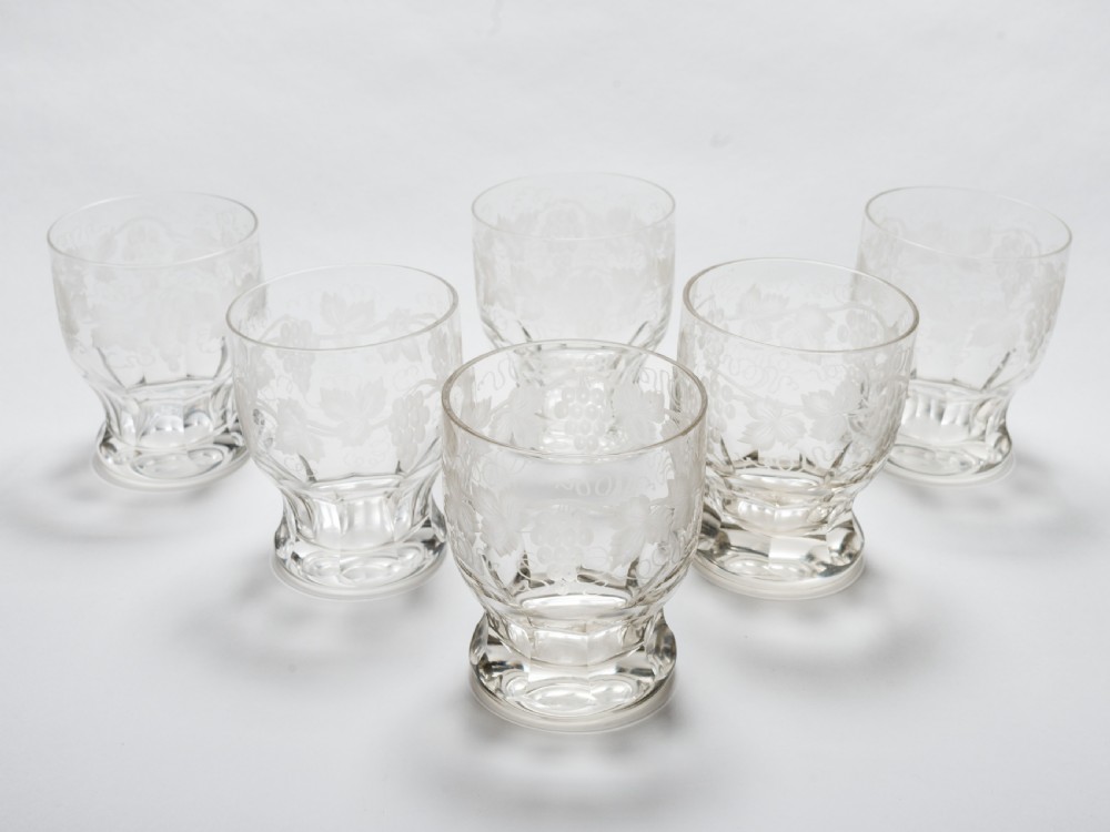 Set of 6 Etched Glass Tumblers, Circa 1920
