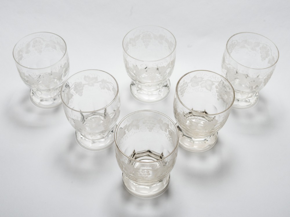 Set of 6 Etched Glass Tumblers, Circa 1920 View II
