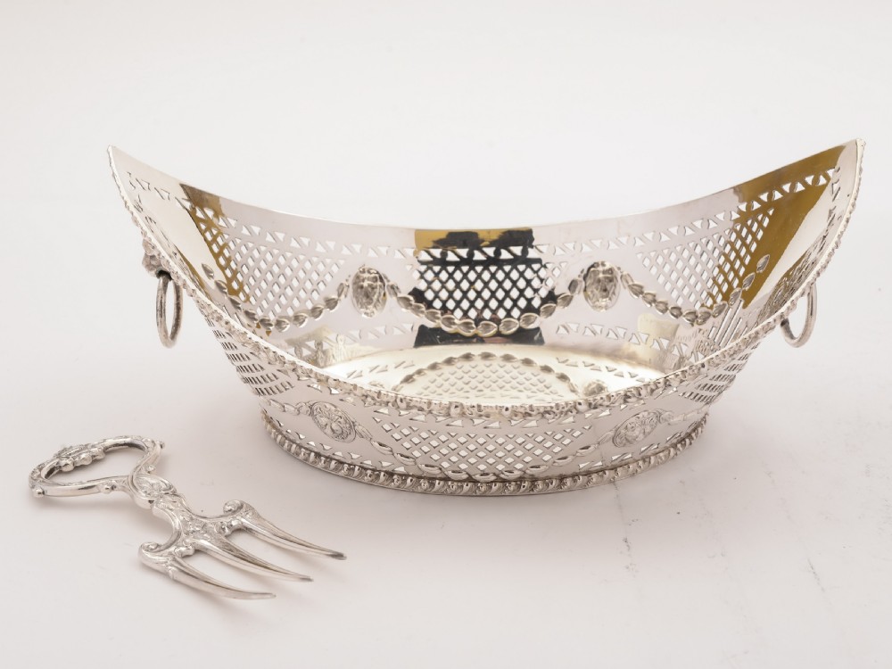 Edwardian Silver Plated Bread Basket with Fork, Circa 1905
