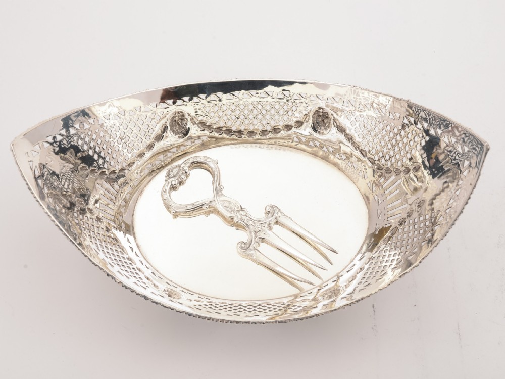 Edwardian Silver Plated Bread Basket with Fork, Circa 1905 View II
