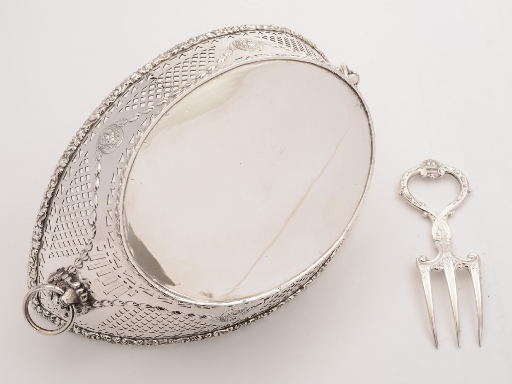 Edwardian Silver Plated Bread Basket with Fork, Circa 1905 View III