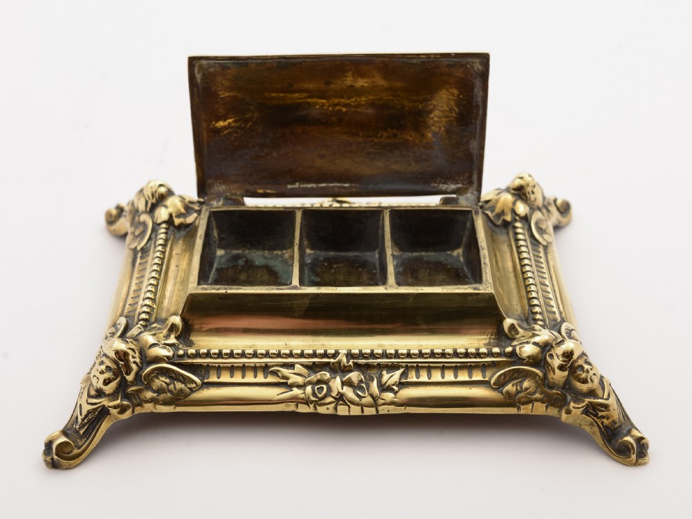 Victorian Brass Triple Stamp Box, Circa 1890