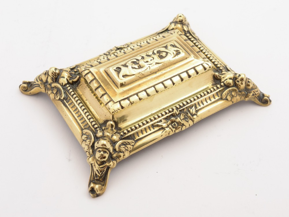 Victorian Brass Triple Stamp Box, Circa 1890 View II