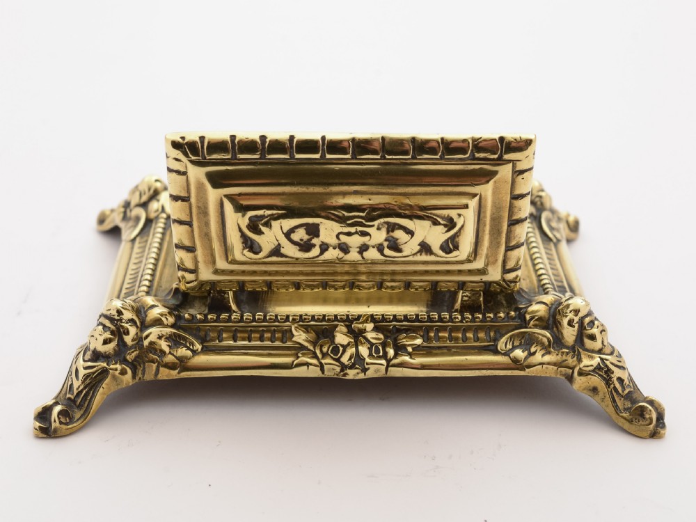 Victorian Brass Triple Stamp Box, Circa 1890 View III