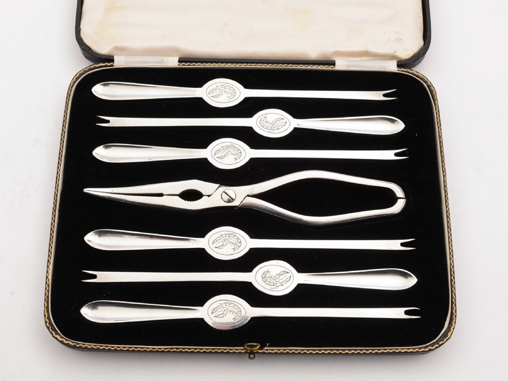 Cased Silver Plated Lobster Pick Set, Circa 1920