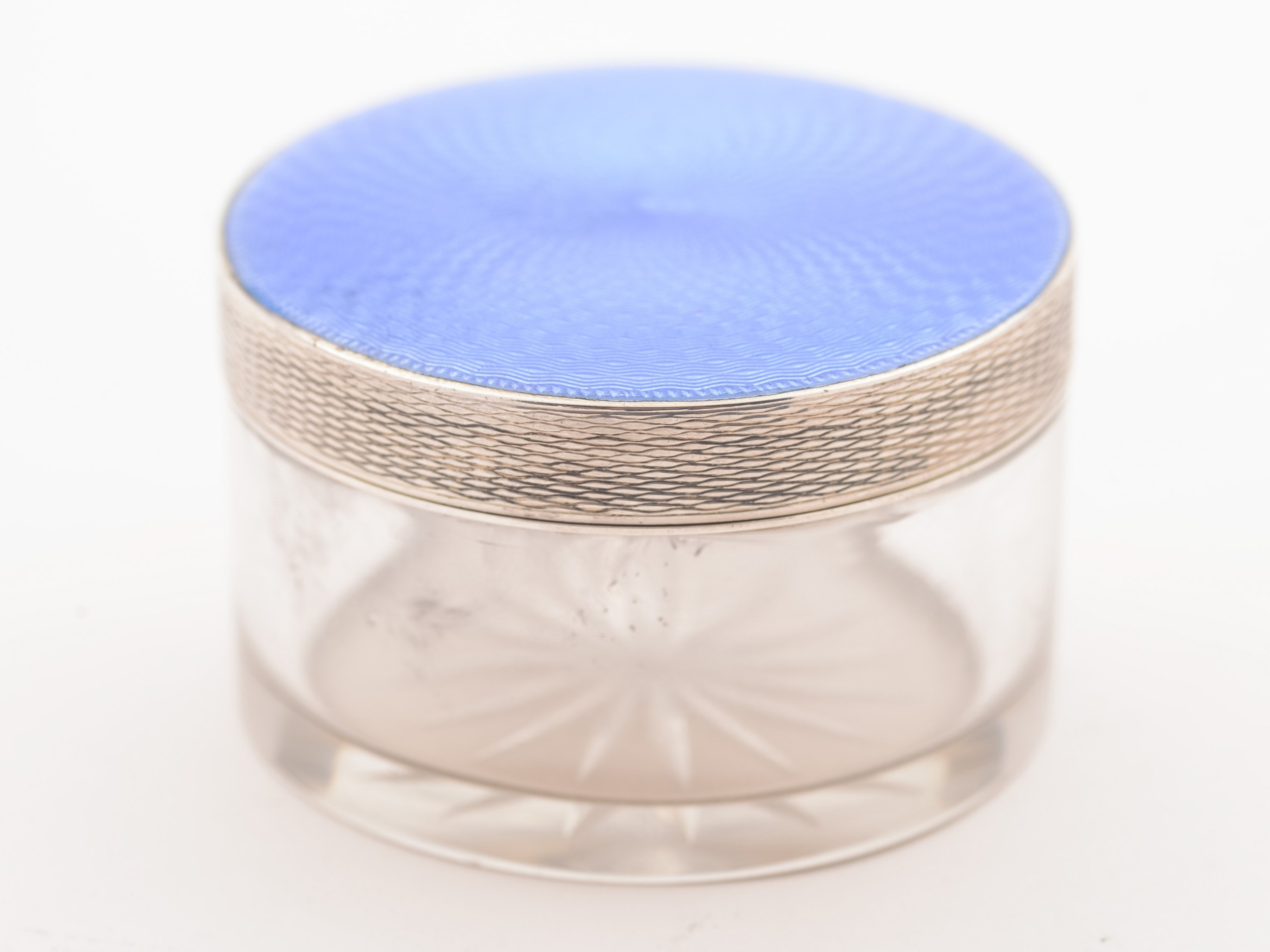Art Deco Blue Guilloche Enamel-Topped Box, Birmingham 1936
