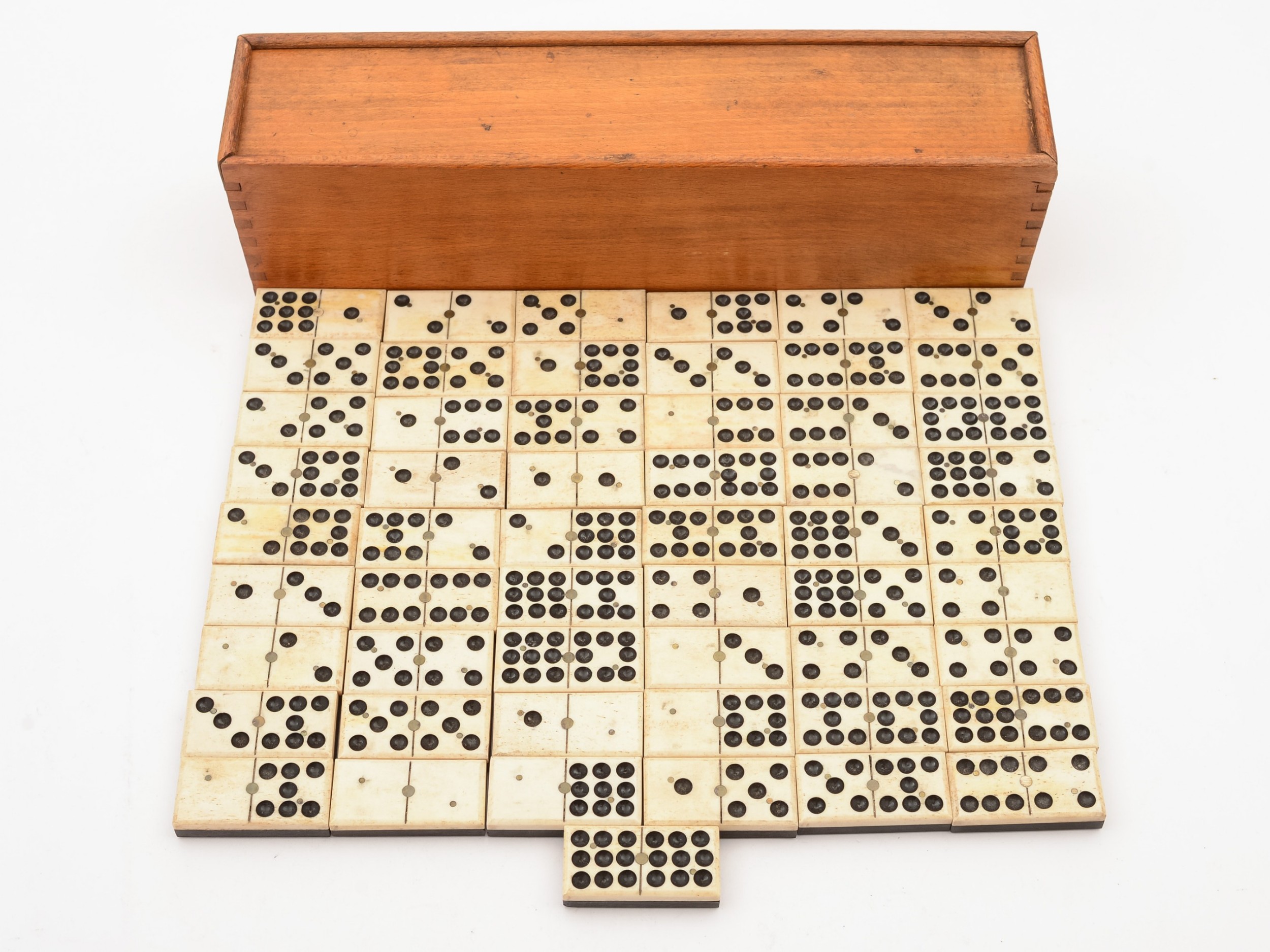 Boxed Set of Nines Dominoes, Circa 1900 