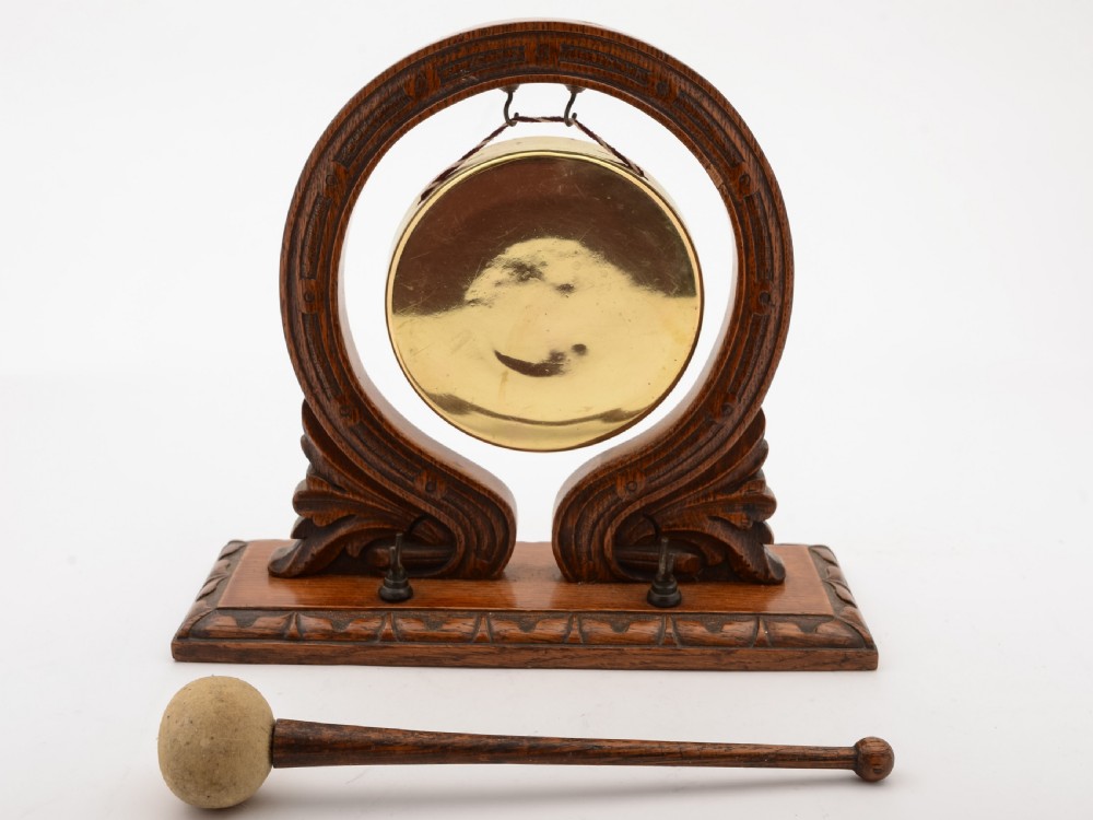 Edwardian Oak and Brass Dinner Gong, Circa 1905 View III