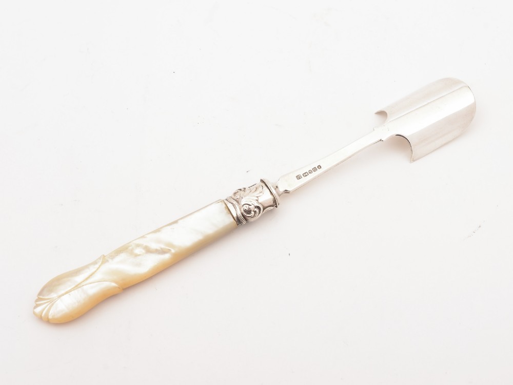 Victorian Silver and Mother of Pearl Stilton Scoop, Sheffield 1854 View II