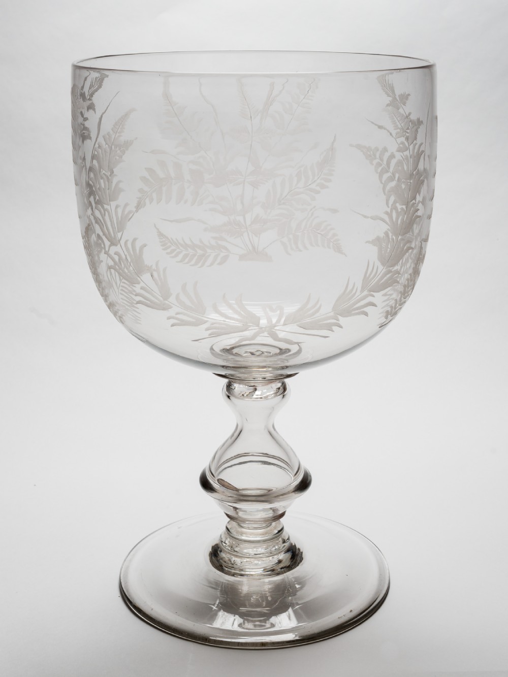 Victorian Engraved Glass Punch Bowl, Circa 1890