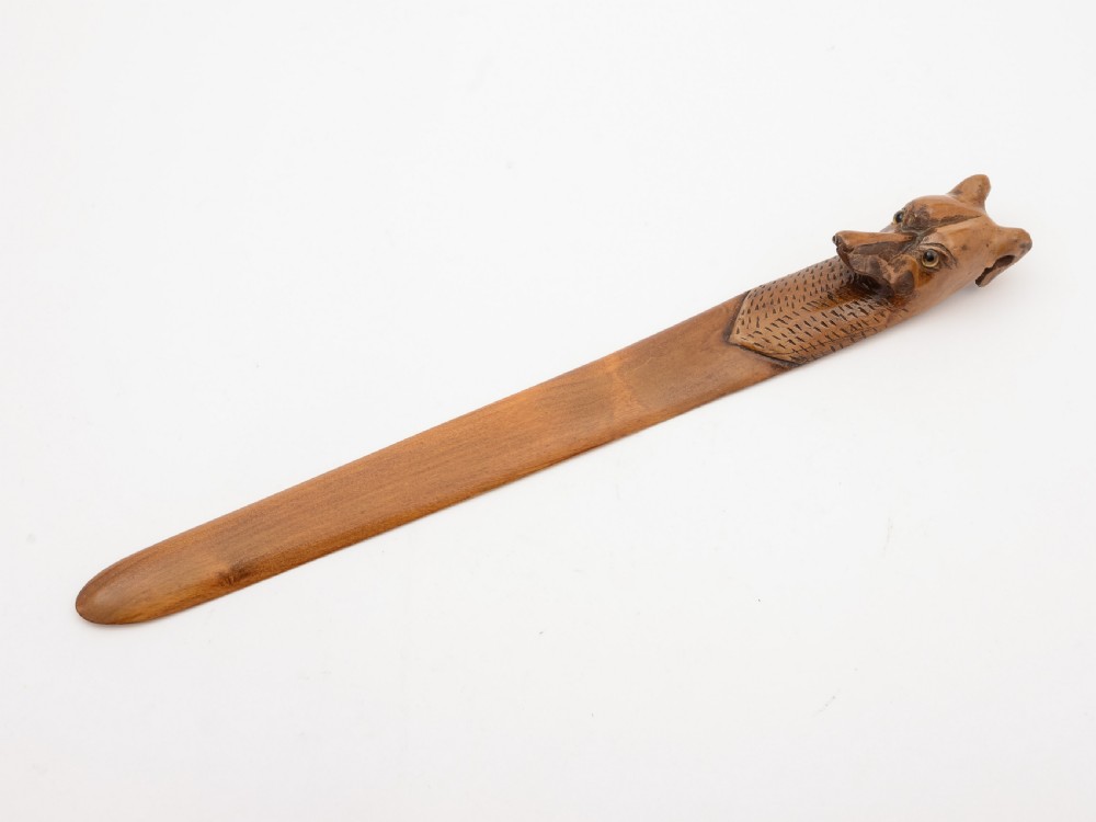 Continental Carved Pine Dogs Head Letter Opener, Circa 1900