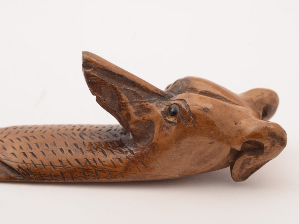 Continental Carved Pine Dogs Head Letter Opener, Circa 1900 View II
