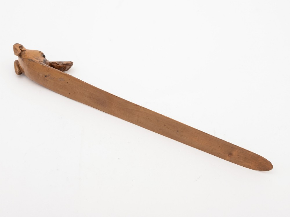 Continental Carved Pine Dogs Head Letter Opener, Circa 1900 View III