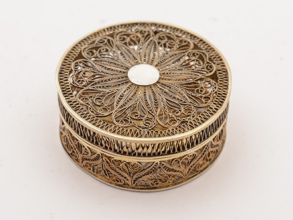 Continental Silver Filigree Pill Box, Circa 1900
