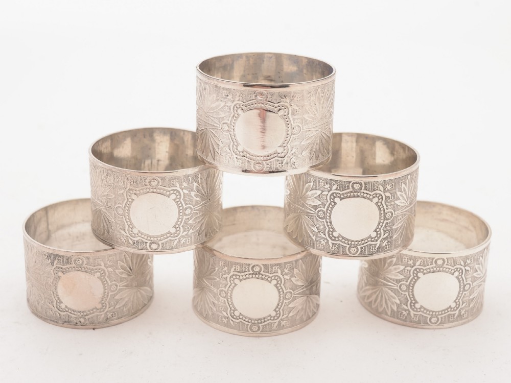 Cased Set of 6 Silver Plated Napkin Rings, Circa 1900 View II