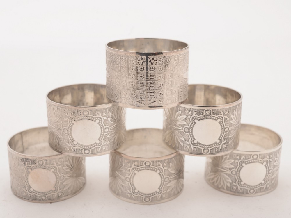 Cased Set of 6 Silver Plated Napkin Rings, Circa 1900 View III