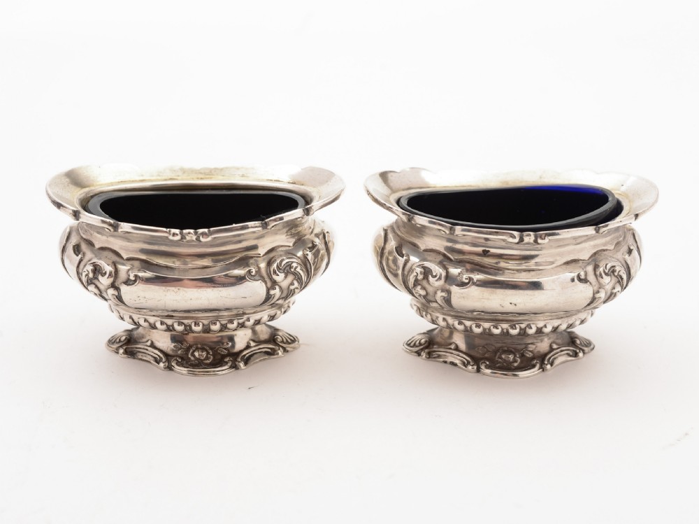 Pair of Edwardian Silver Salts, Birmingham 1902 View II