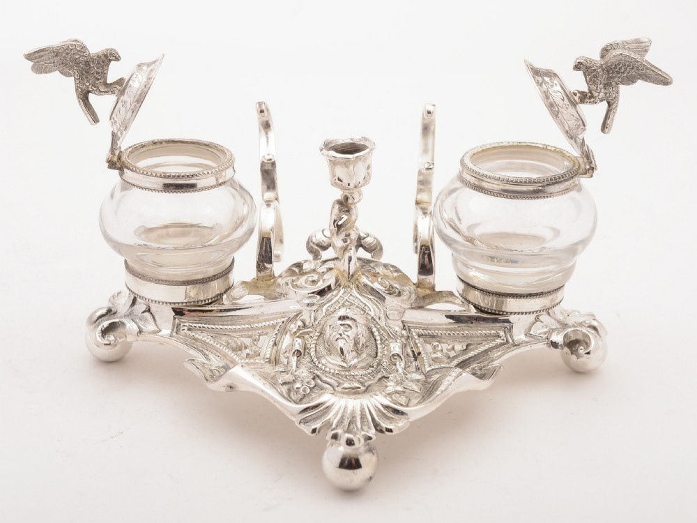 European Silver Plated Ink Stand, Circa 1890