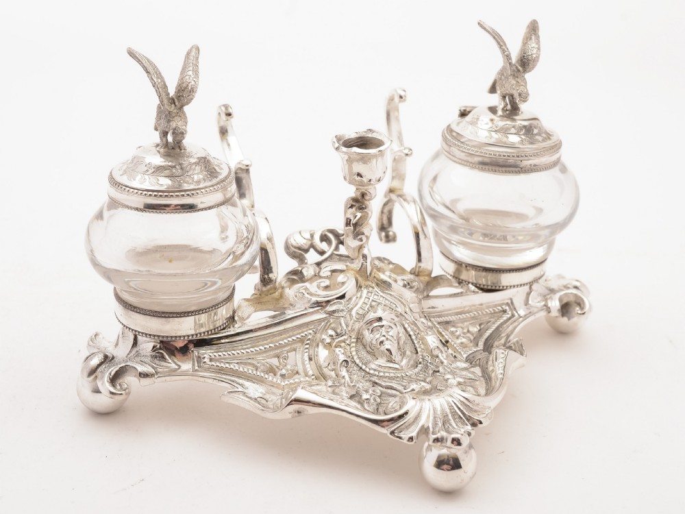 European Silver Plated Ink Stand, Circa 1890 View II