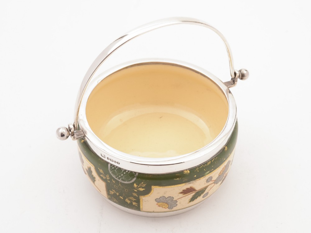 Victorian China and Silver Preserve Pot, Sheffield 1887 View IV