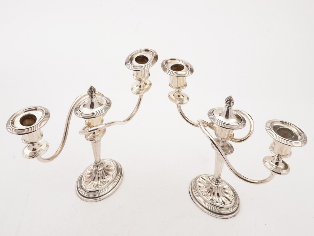 Pair of Georgian Style Silver Plated Candelabras, Circa 1900 View II