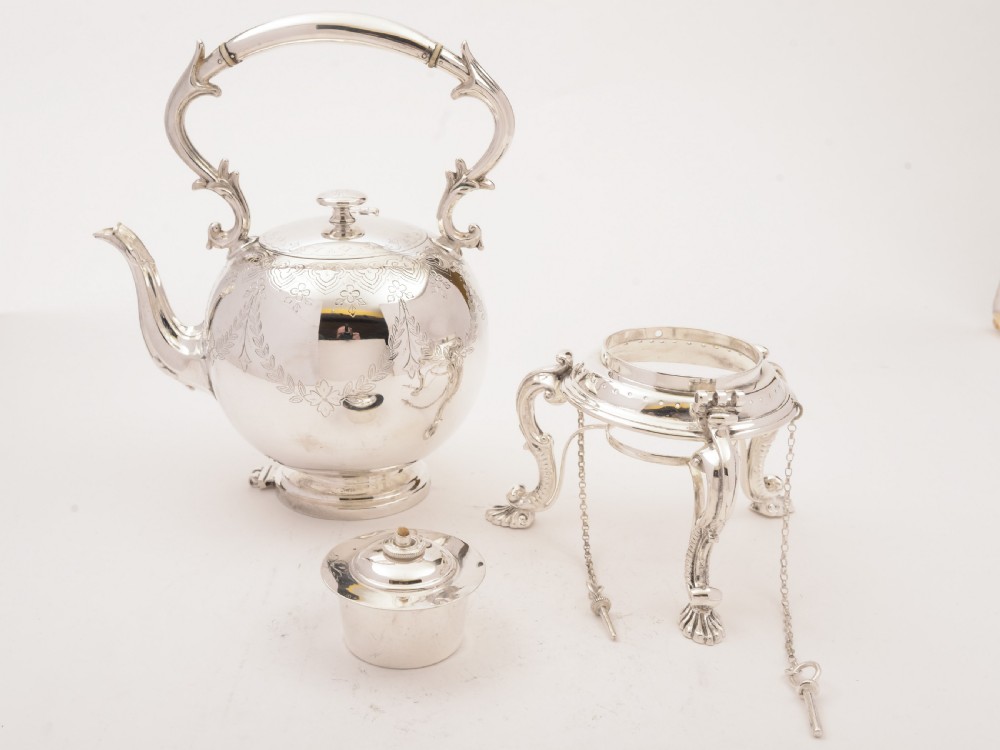 Victorian Silver Plated Tea Kettle On Stand, Circa 1890 View IV