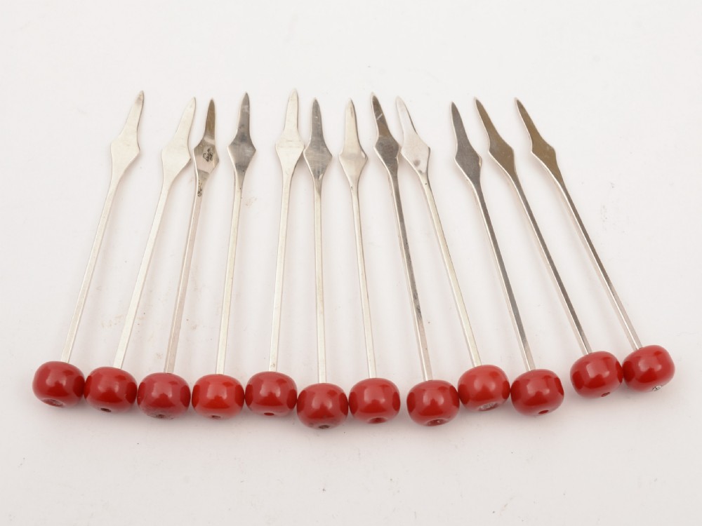 Set of 12 Silver and Bakelite Cocktail Sticks, London 1935 View II