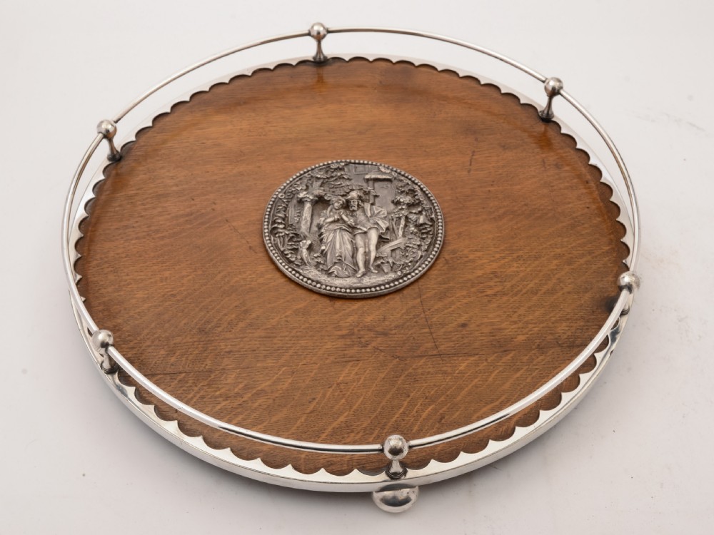 Victorian Circular Oak Drinks  Tray, Circa 1890 View IV