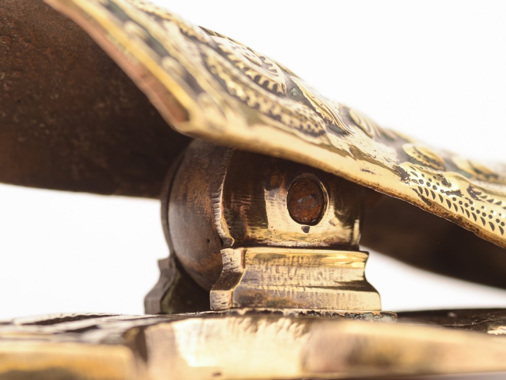 Victorian Brass Knights Gauntlet Note Holder, Circa 1890 View IV