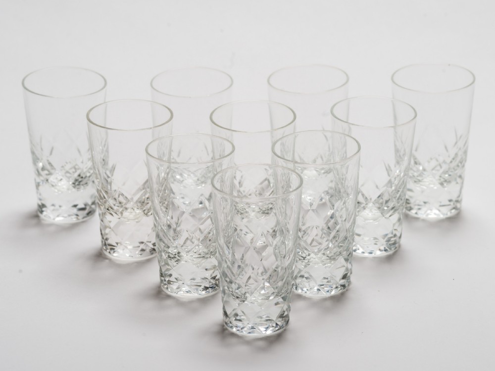 Set of 10 Cut Glass Shot Glasses, Circa 1930