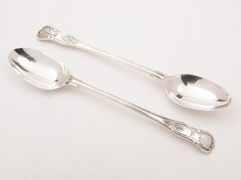 Pair of Silver Plated Kings Pattern Basting Spoons, Circa 1900