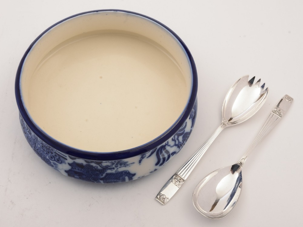 Royal Dalton Flow Blue Salad Bowl, Circa 1900 View III