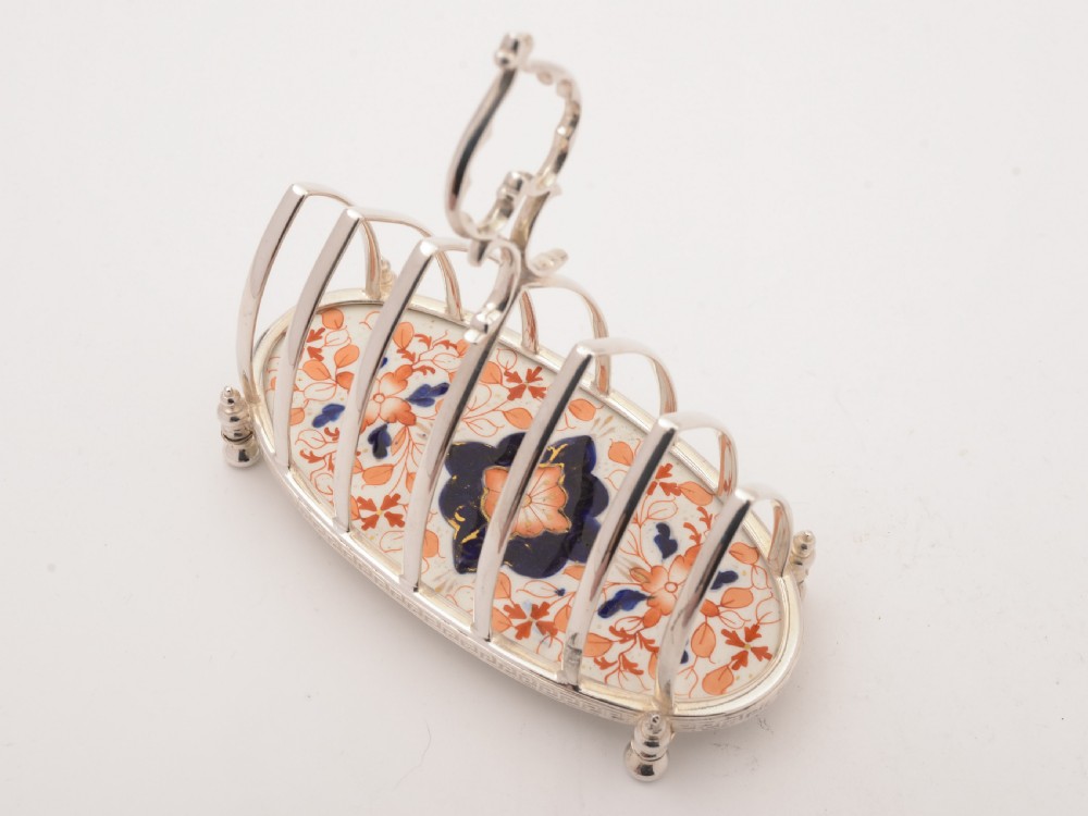 Victorian China and Silver Plated Toast Rack, Circa 1890 View IV