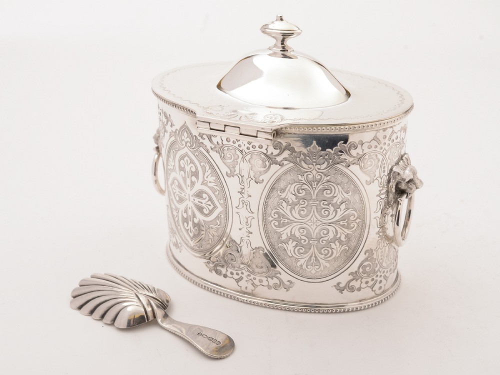 Victorian Oval Silver Plated Tea Caddy, Circa 1890 View II