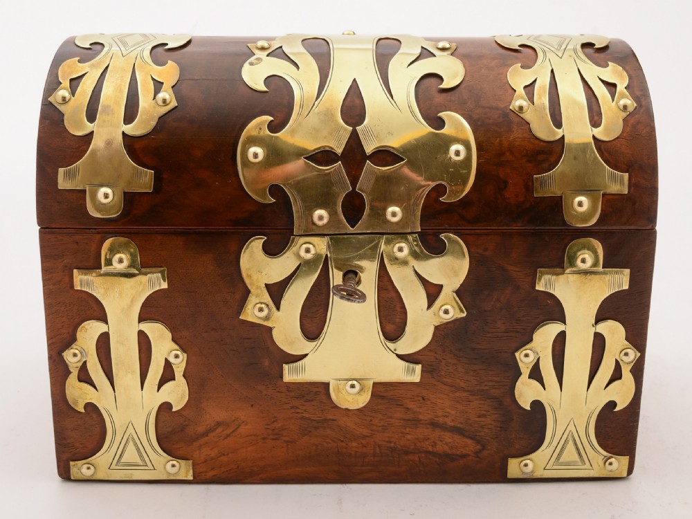 Victorian Walnut and Brass Tea Caddy, Circa 1890 View II