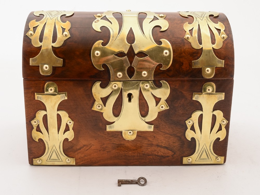 Victorian Walnut and Brass Tea Caddy, Circa 1890 View III