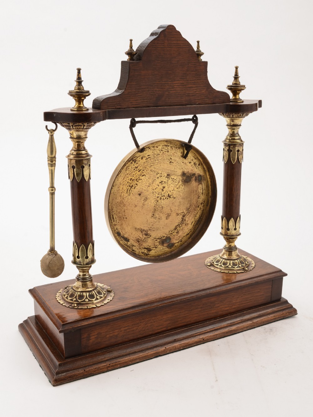 Edwardian Brass and Oak Gong, Circa 1905 View II