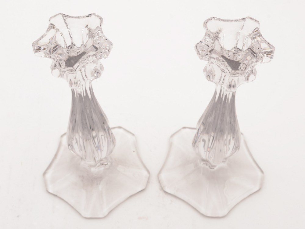 Pair of Moulded Glass Candlesticks, Circa 1930 View III