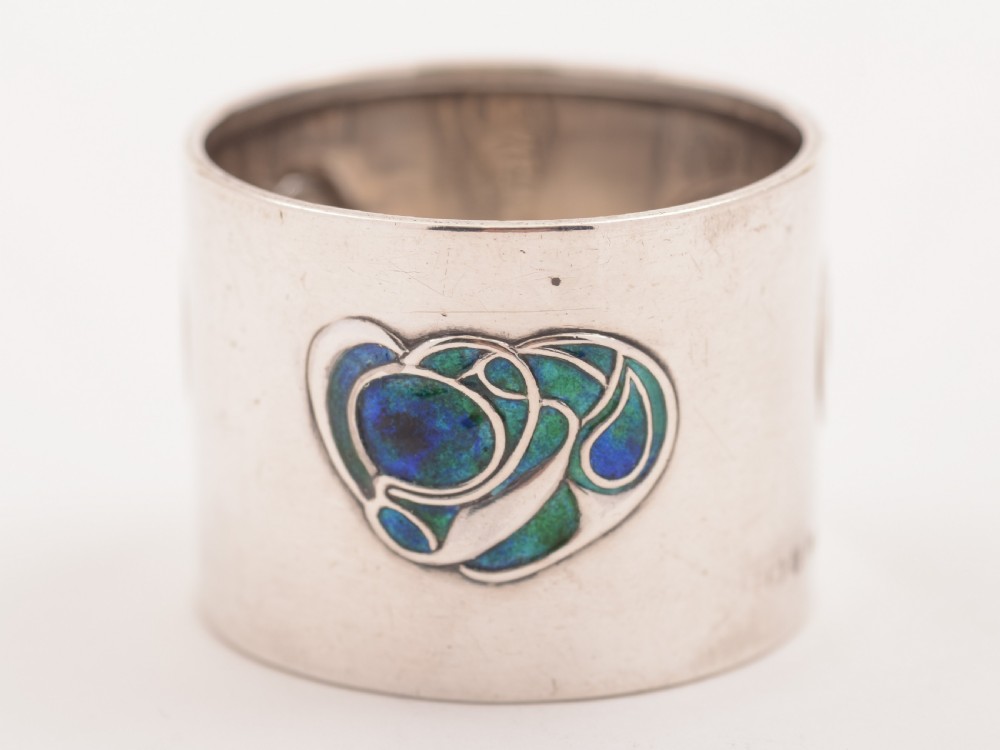 Edwardian Arts & Crafts Silver and Enamel Napkin Ring View II