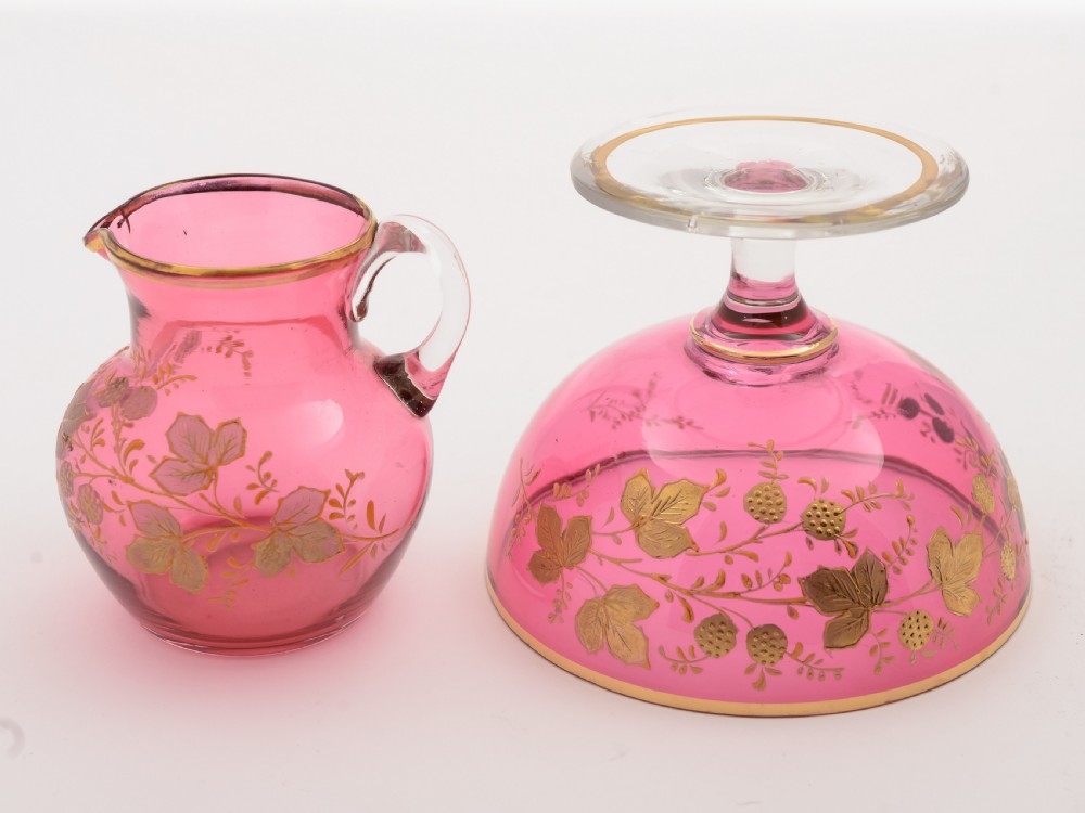 Cranberry Glass Cream and Sugar Set, Circa 1905 View II