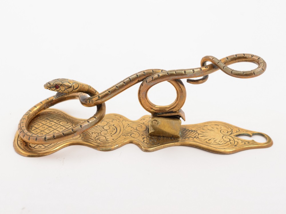 Egyptian Brass Snake Note Holder, Circa 1900 View II