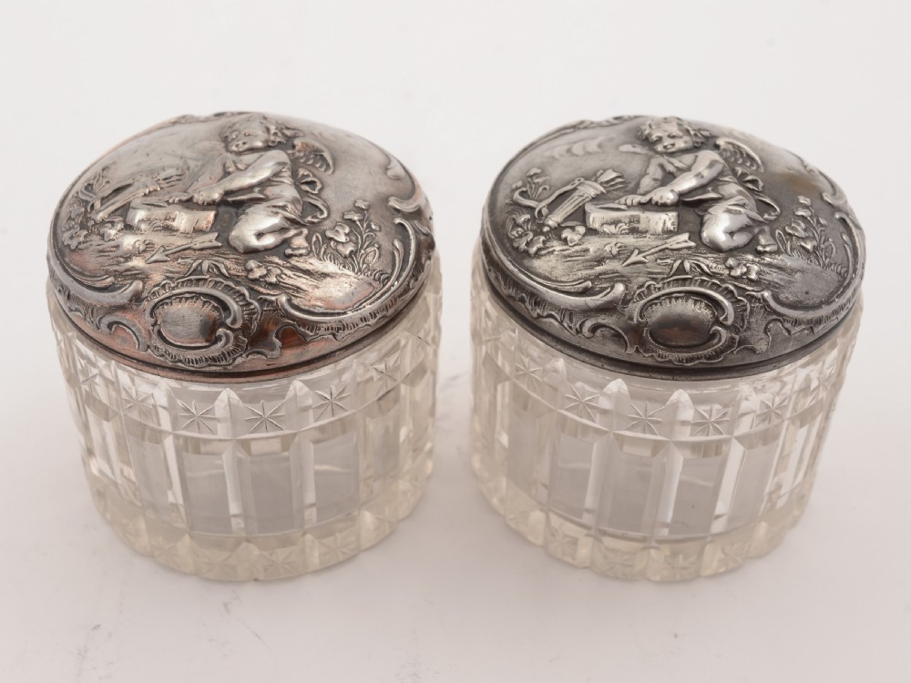 Pair of German WMF Pewter Topped Jars, Circa 1900