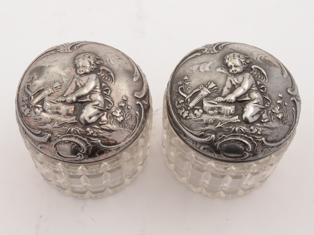Pair of German WMF Pewter Topped Jars, Circa 1900 View II