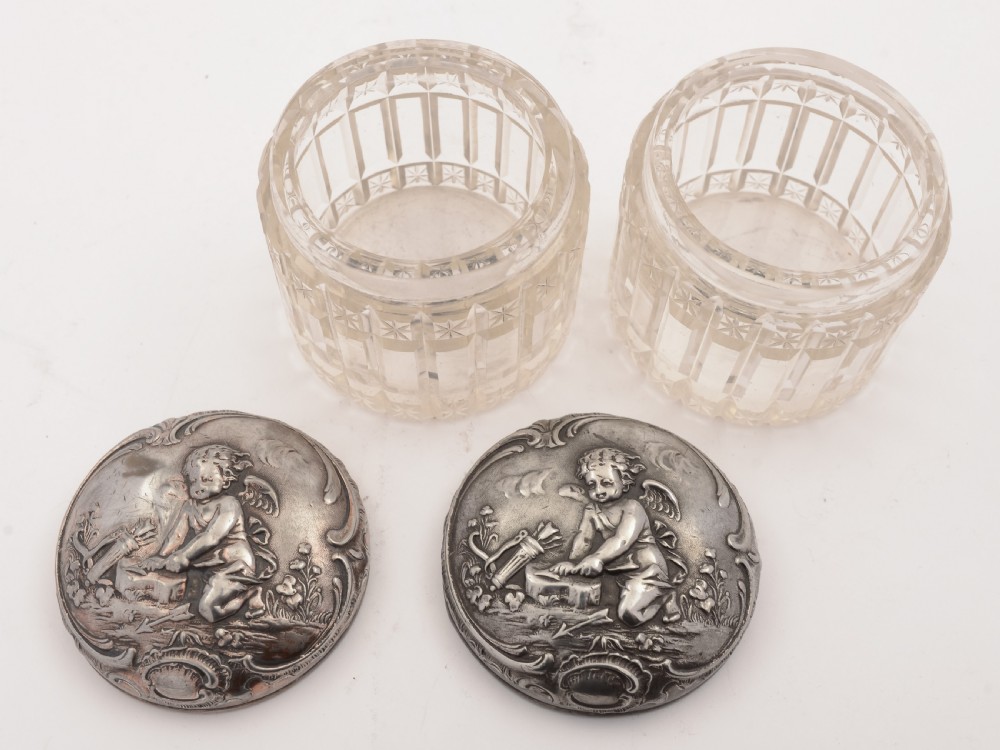 Pair of German WMF Pewter Topped Jars, Circa 1900 View III
